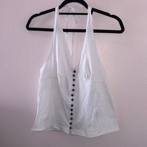 Free People White Button-Front Halter Tank